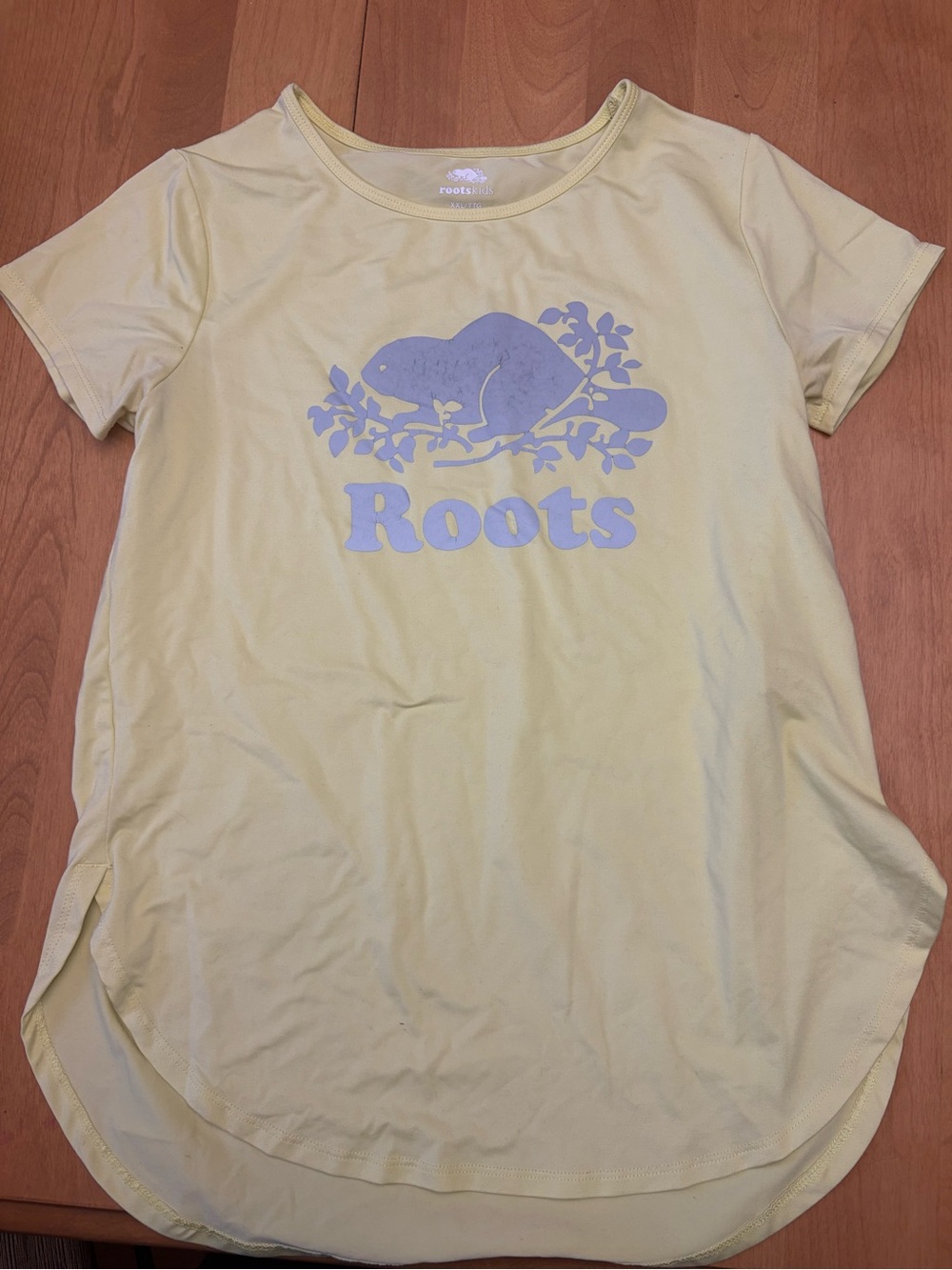 Roots Light Yellow Short Sleeve Tee with Pale Blue Beaver Logo
